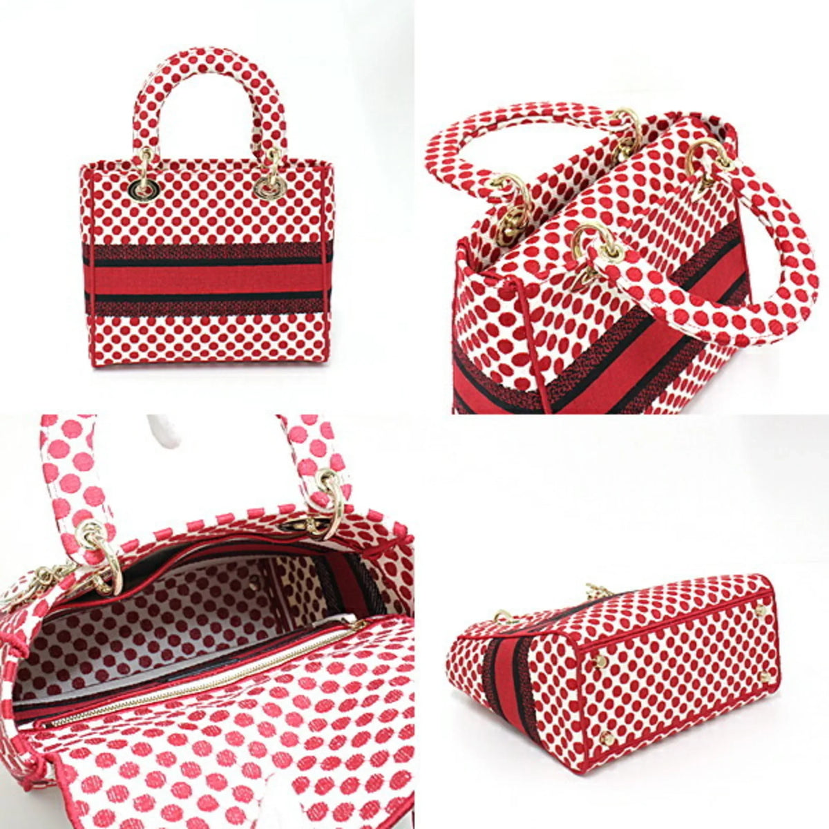 Pre-Owned Christian Dior  Dior Amour Lady -Lite Dee Light Mini Medium Bag Red x Polka Dot Canvas M0565OBBE_933U Handbag Shoulder (Like New)