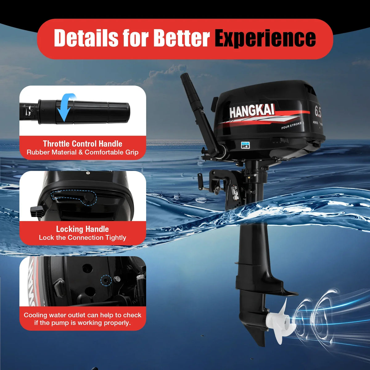 Outboard Motor 6.5HP 4 Stroke Boat Engine Fishing Boat Kayak Engine Water Cooling 123CC