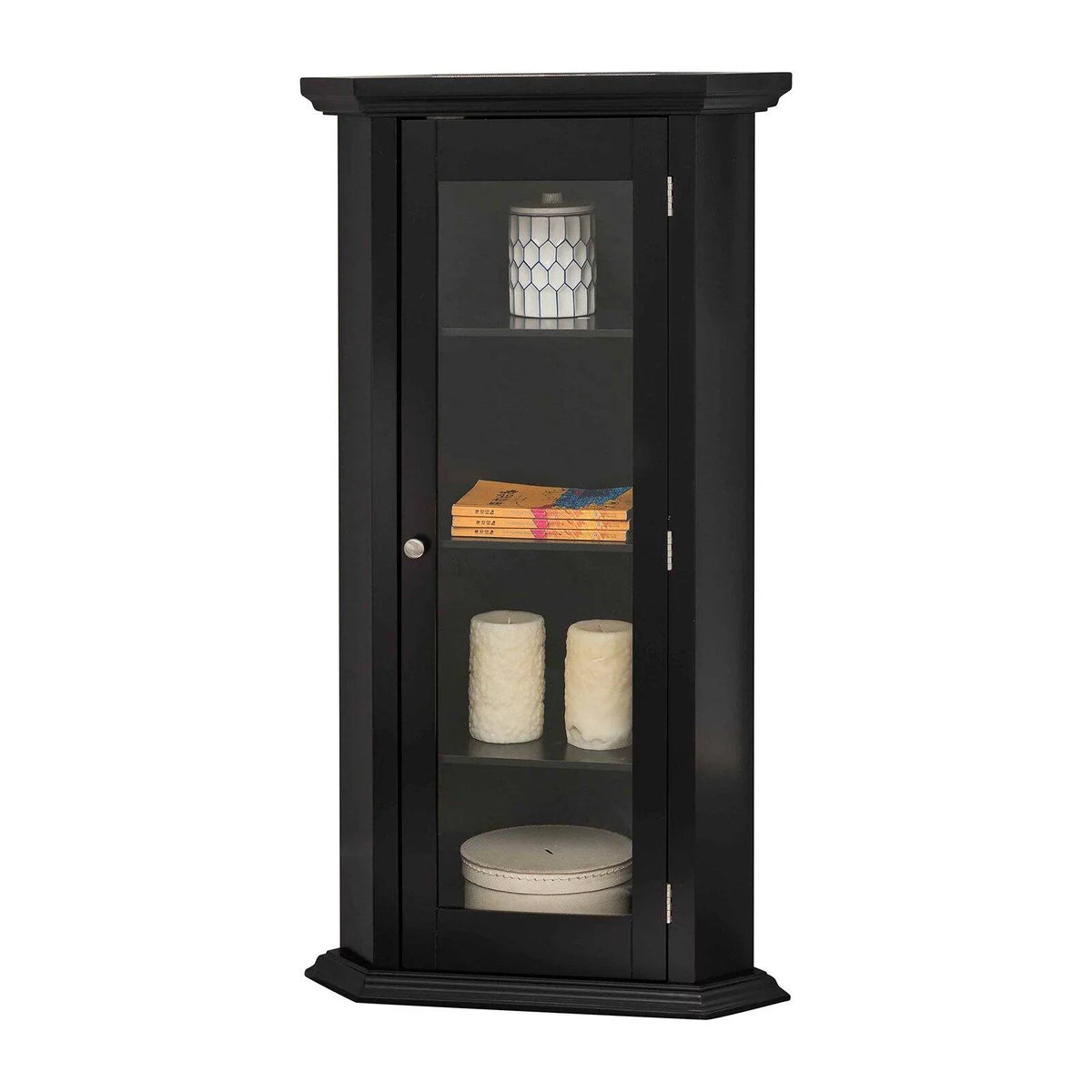& Furniture Black 1 Door Corner Accent Cabinet