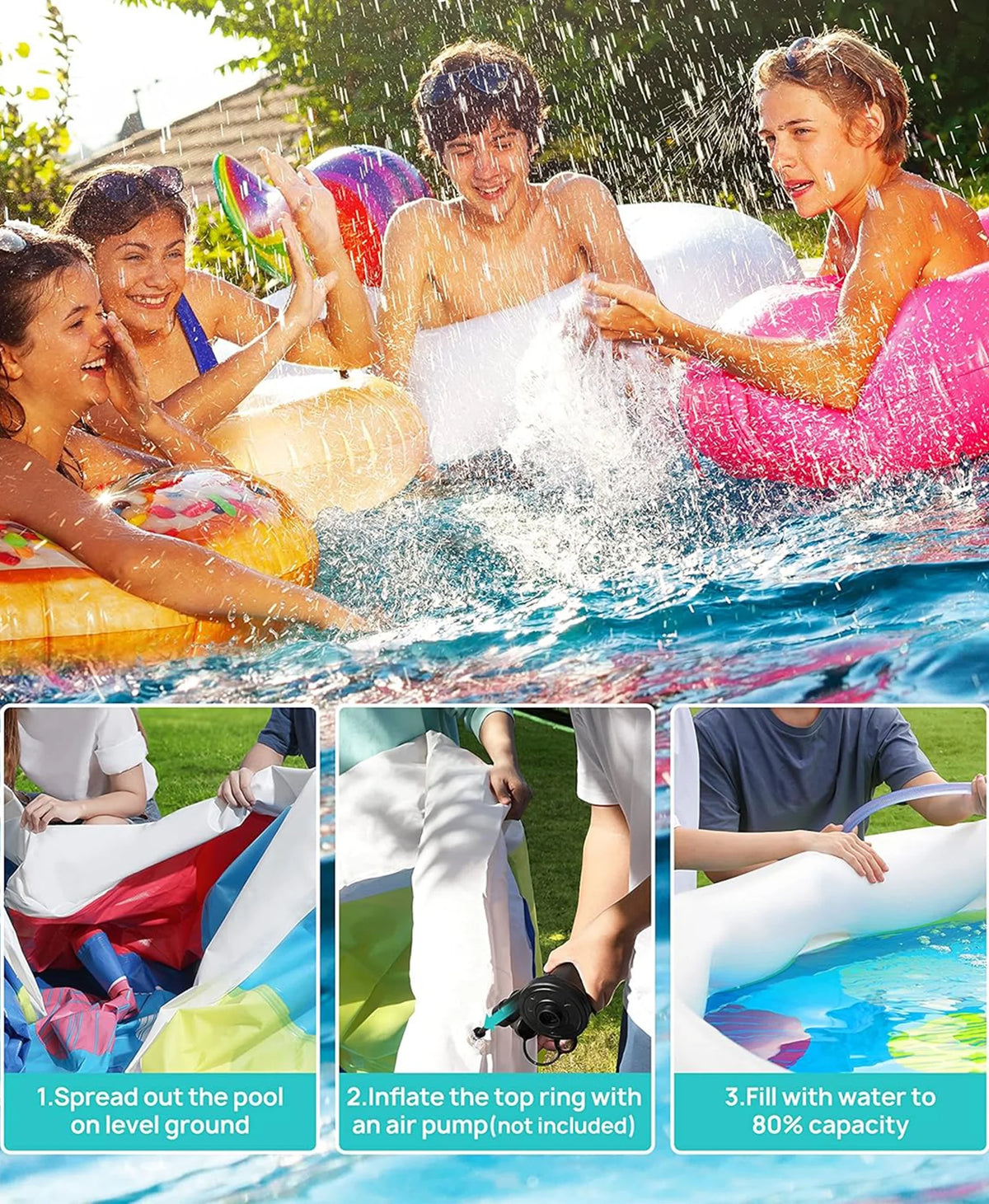 Inolait Inflatable Swimming Pool  Above Ground for Kids Family Water Sport 15' x 36"