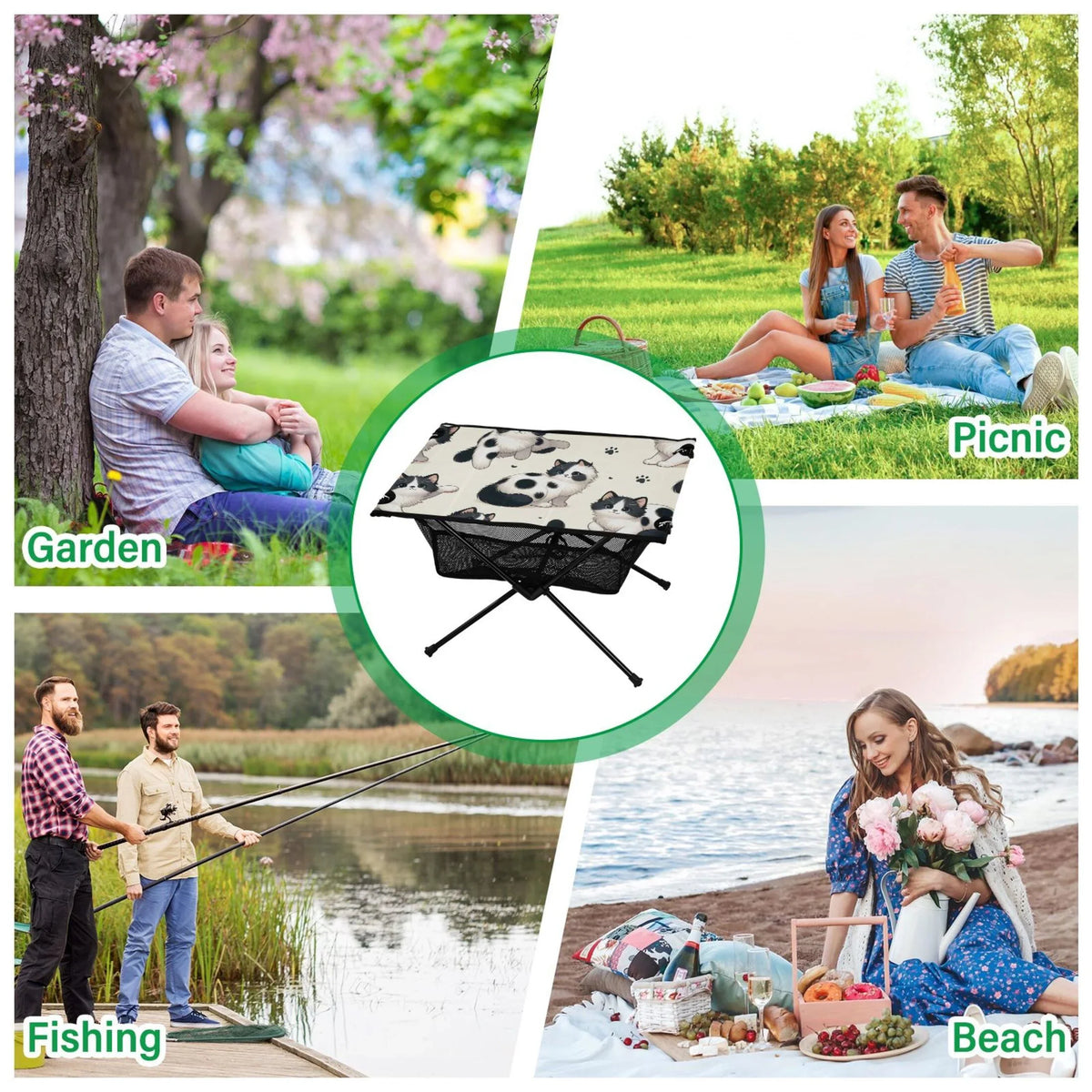 Cute Cat Footprint Camping Folding Table Portable Beach Table with Storage Bag Compact Picnic Table for Outdoor Travel Fishing
