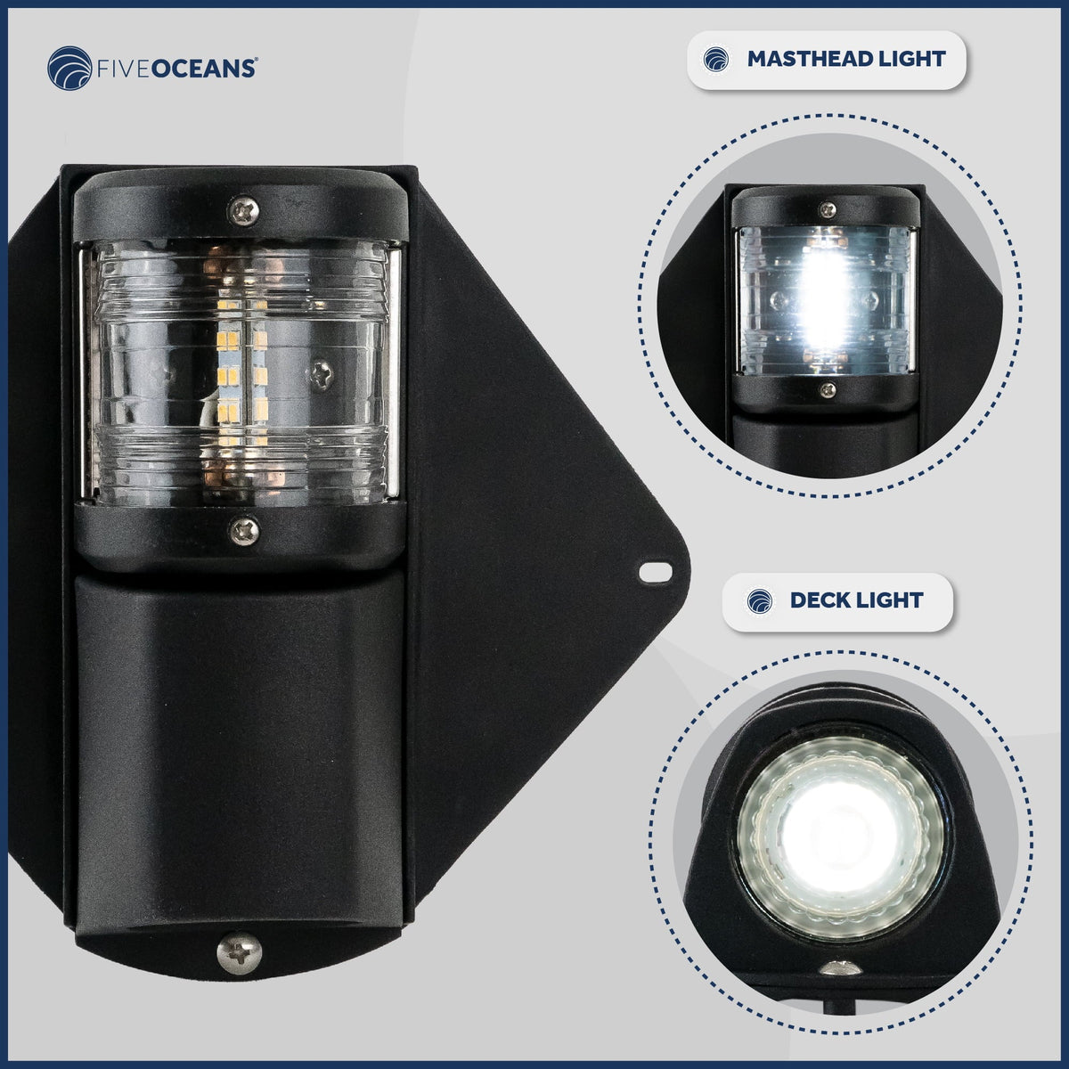 Five Oceans Combination Masthead and Deck Light,  Masthead Deck Spreader Light, 12V, Vertical Mount for Sailvessel -