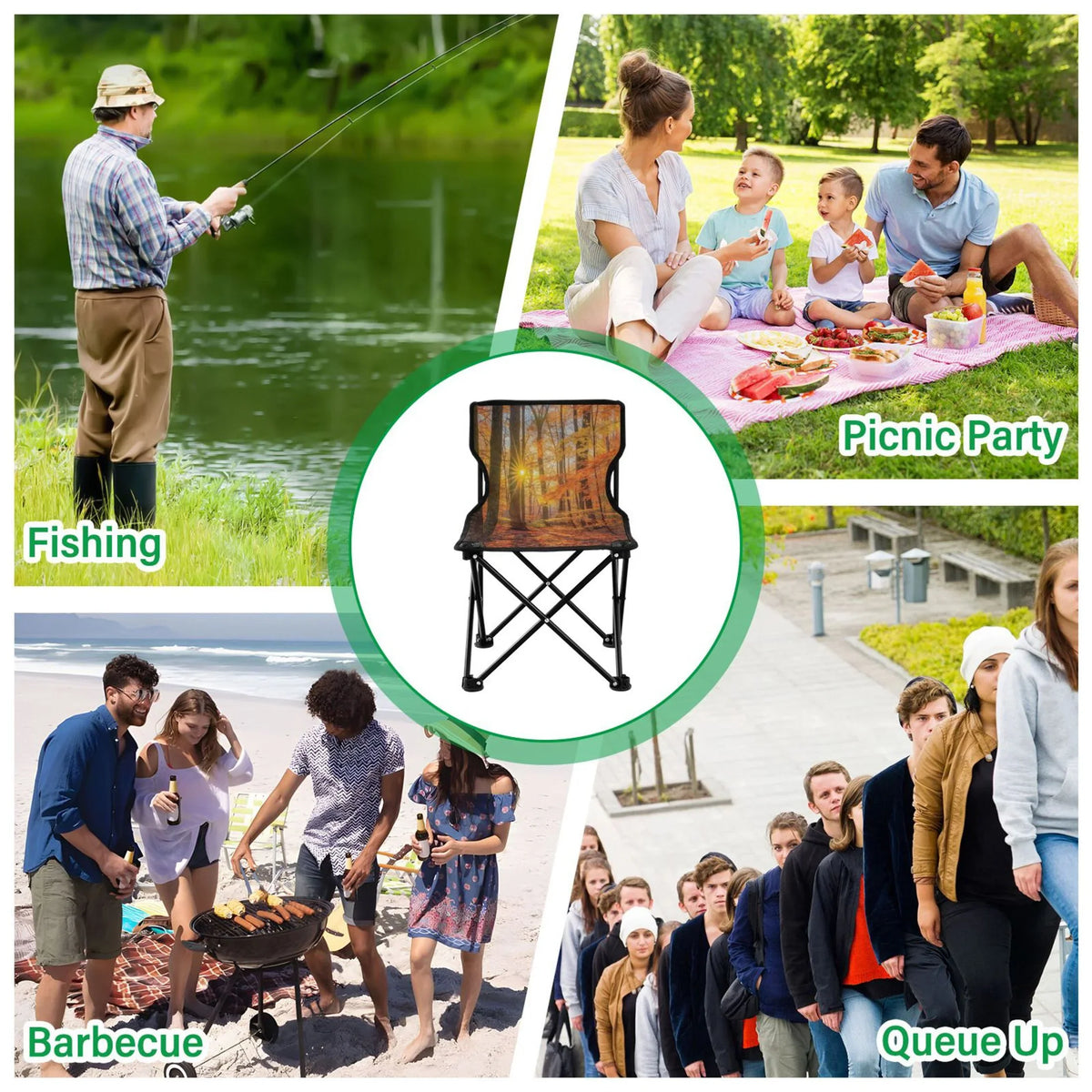 Autumn Leaves Forest Portable Camping Chair Outdoor Folding Beach Chair Fishing Chair Lawn Chair with Carry Bag Support to 220LBS