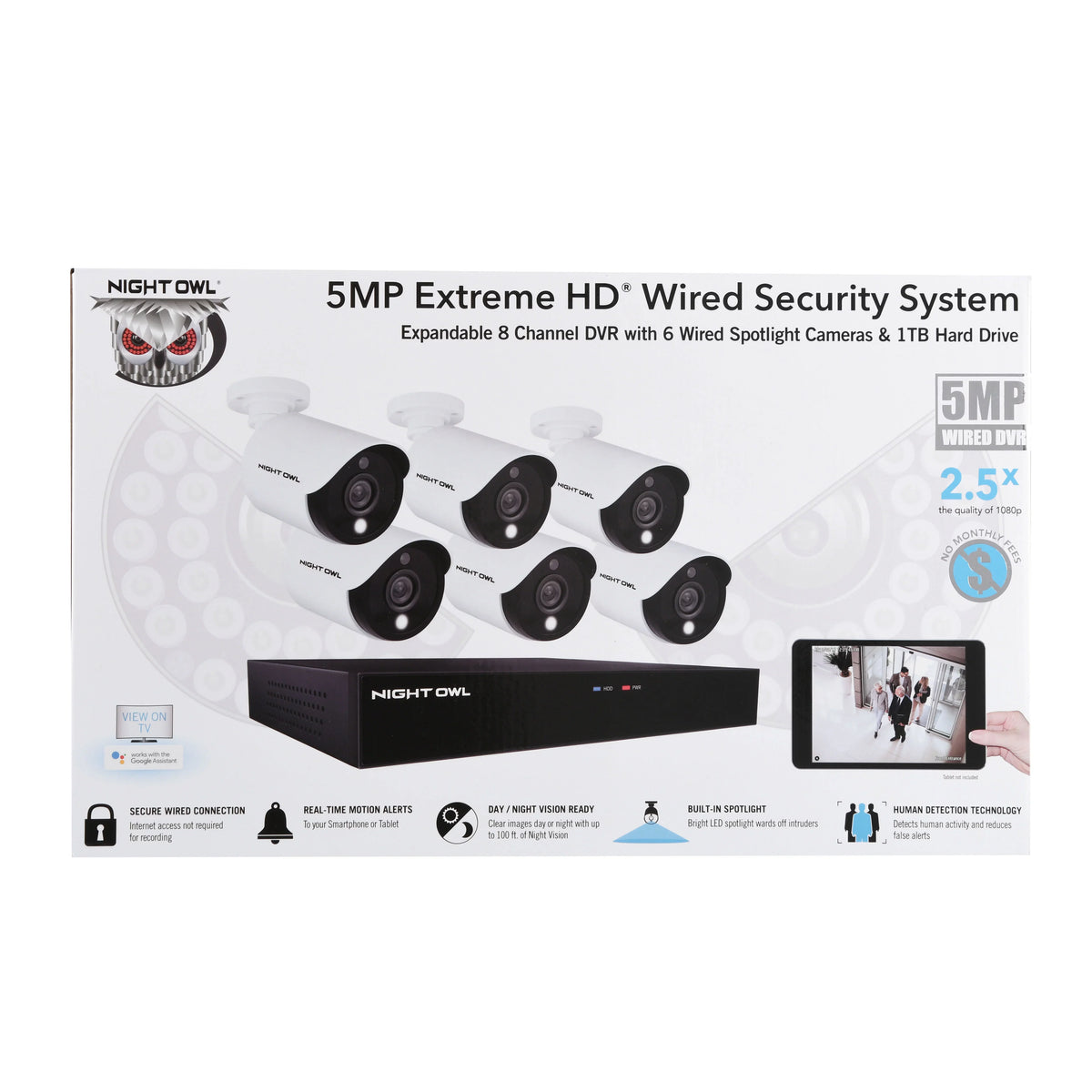 Night Owl 8 Channel 5MP  with Human Detection Technology, 1   and 6 Light Cameras
