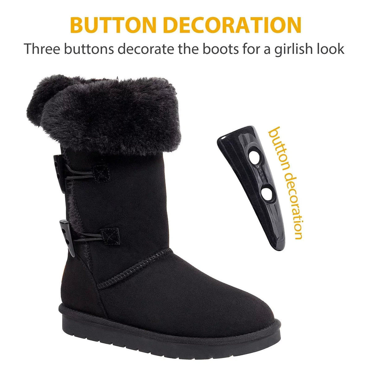 Winter Tall Boots for Women Snow Boot Button Fashion Black Boots Knee High Classic Slip On Boot Outdoor Shoes