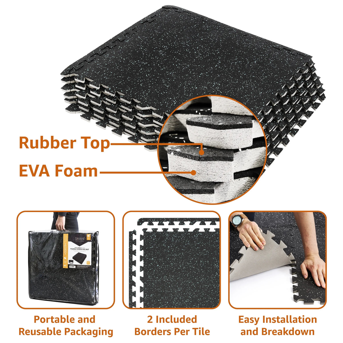 Sivan Fitness 1/2" Thick Rubber Top High Density  Foam Gym Flooring for Home Gym - 12 Interlocking Gym Floor Mat