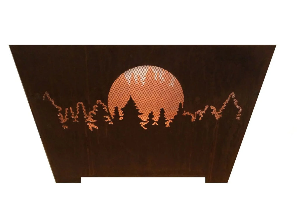 Esschert Design 24" Brown Rustic Finish Forest and Moon Square Outdoor Fire Basket