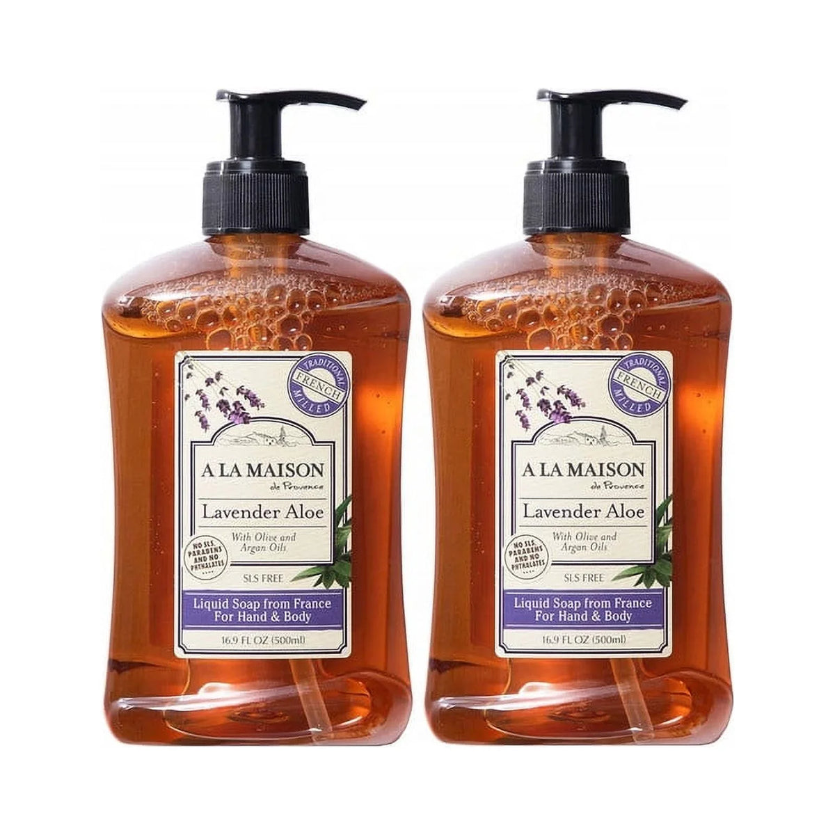 Lavender Aloe Liquid Hand Soap - Triple French Milled Natural Moisturizing Soap (2 Pack, 16.9 oz Bottle)