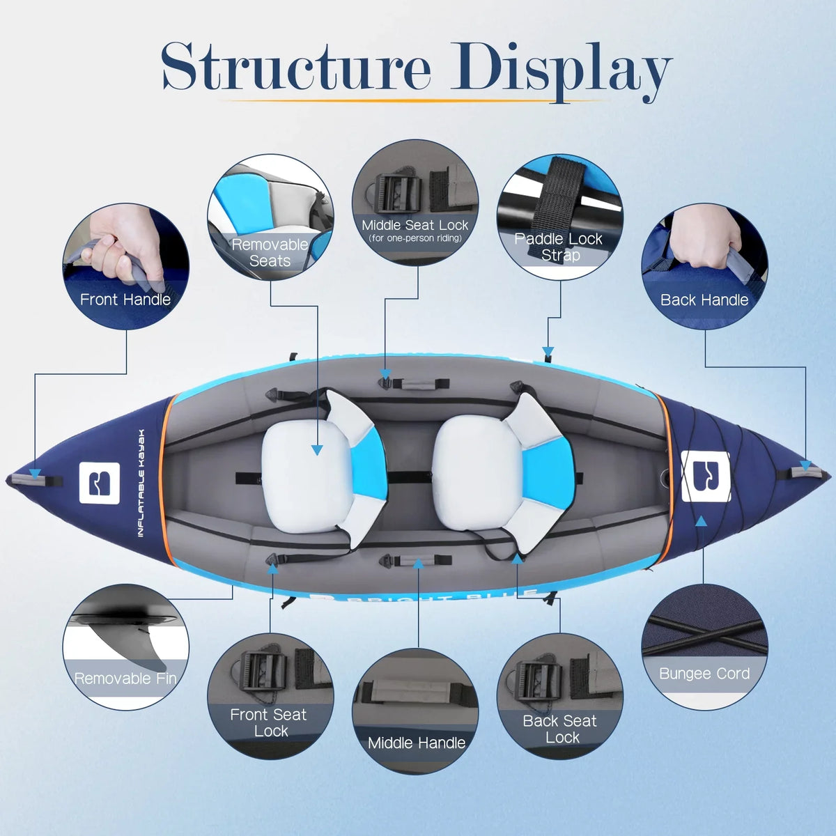 2 Person Inflatable Kayak for Adults Polyester Travel Entertainment Small River or Lake Blue