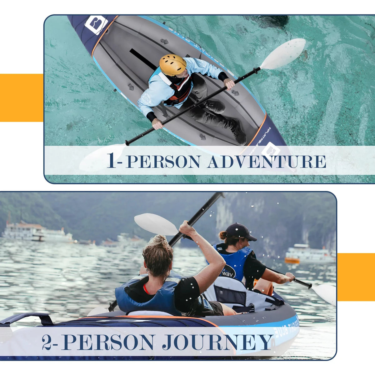 2 Person Inflatable Kayak for Adults Polyester Travel Entertainment Small River or Lake Blue