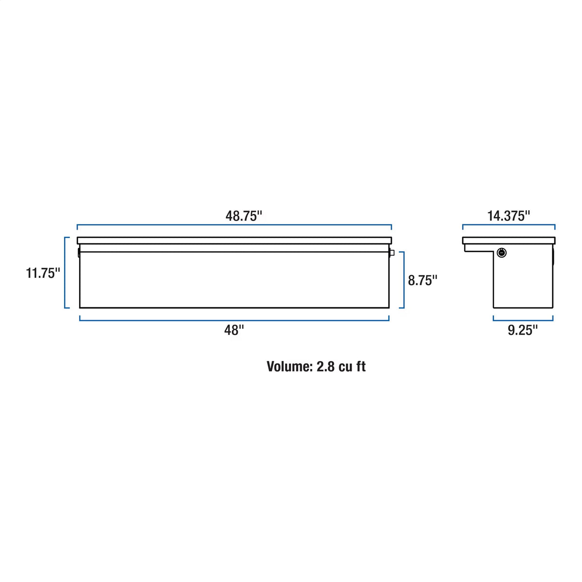 '-48- Side Mount Series Single Lid Tool Box;  48 in. x  11.25 in. x  11 in.; Low Profile; Brite Aluminum; Mounting Hardware Not Included;