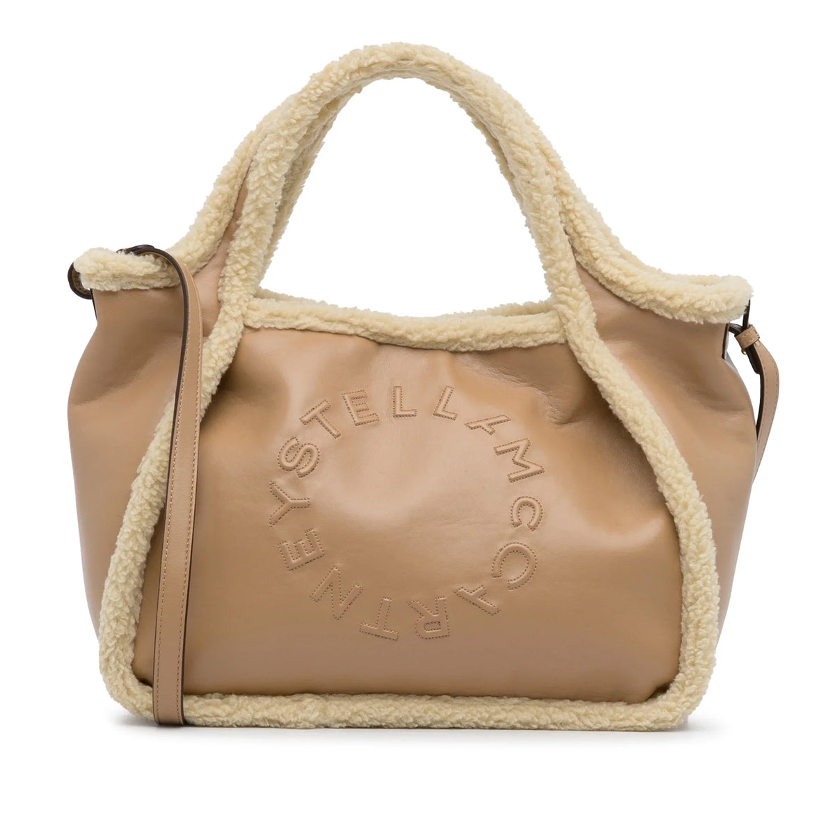 Pre-Owned Authenticated Stella McCartney Shearling Trimmed Stella Logo Satchel Chemical Fiber Fabric Brown Unisex (Good)