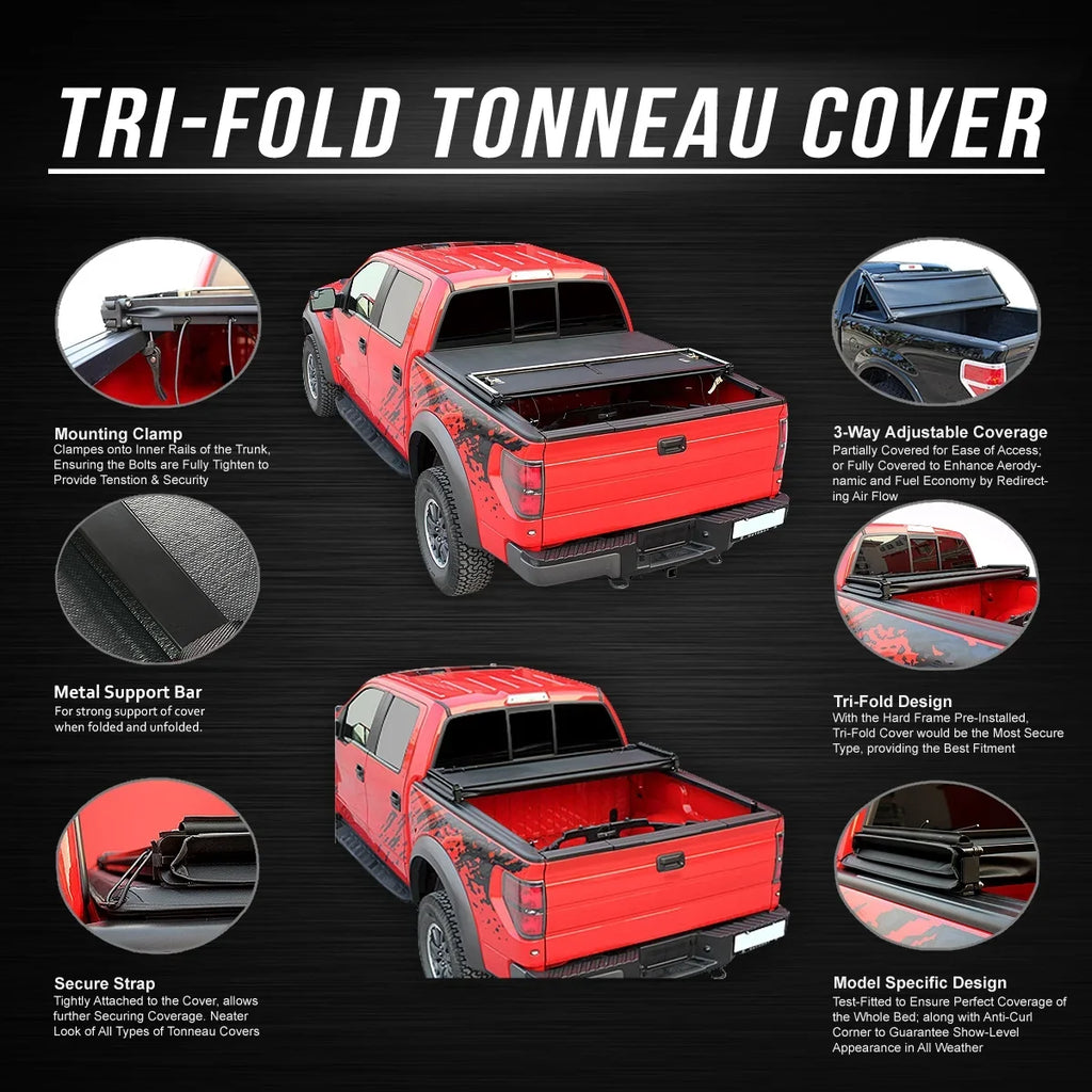 Motoring --057 For 2014 to 2019 toyota Tundra 6.5' Bed Fleetside Adjustable Tri -Fold Soft Top Trunk Tonneau Cover 15 16 17 18