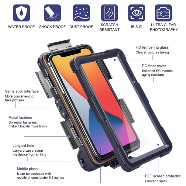 UrbanX Professional [15m/50ft] Swimming Diving Surfing Snorkeling Photo Video Waterproof Protective Case Underwater Housing for Oppo Reno6 And all Phones Up to 6.9 Inch  with Lanyard