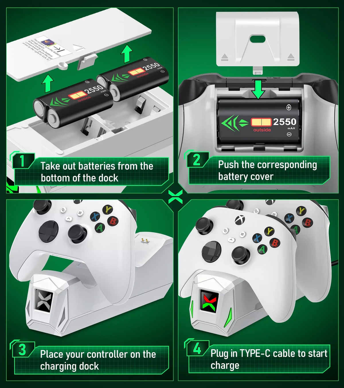 Xbox Controller Charger,Xbox Charging Station Dock with 2x2550mAh Rechargeable Battery Packs for Xbox One/Series | Controller Accessories-White