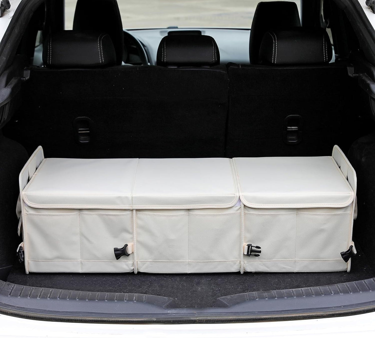 Glamor  Car Trunk Organizer with Lid Car Storage Organizer Collapsible Multi Compartment Adjustable Straps Car Organizer for , Truck, Sedan(Beige)