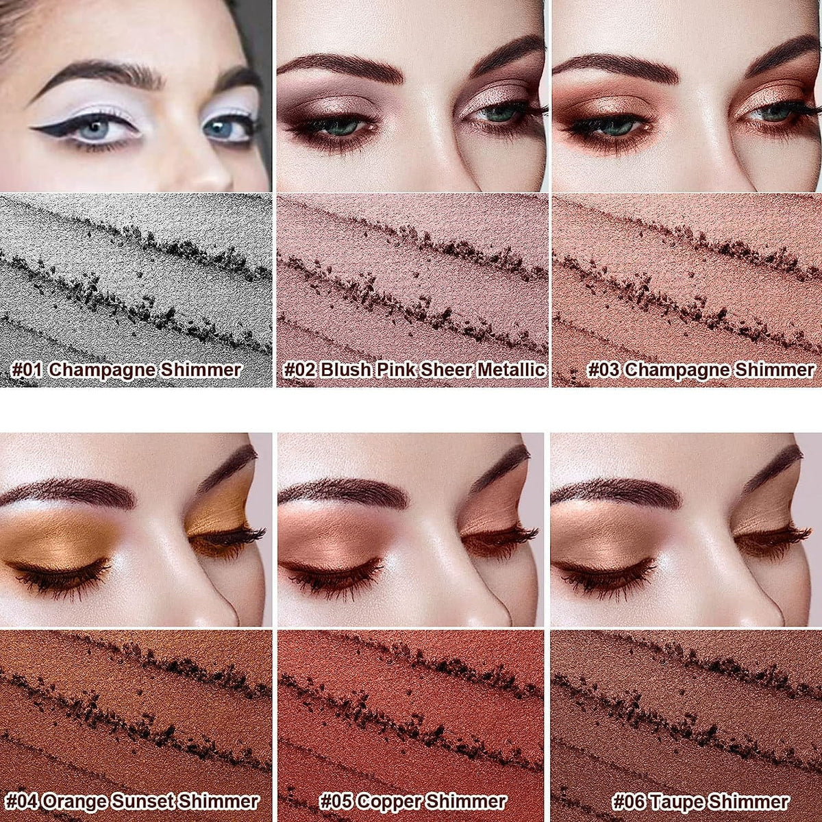 6PCS Shimmer Cream Eyeshadow Stick Set, Brightener Eyeshadow Pencil Crayon, Hypoallergenic Water-proof  and  Long Lasting Eye Shadow Highlighter Makeup