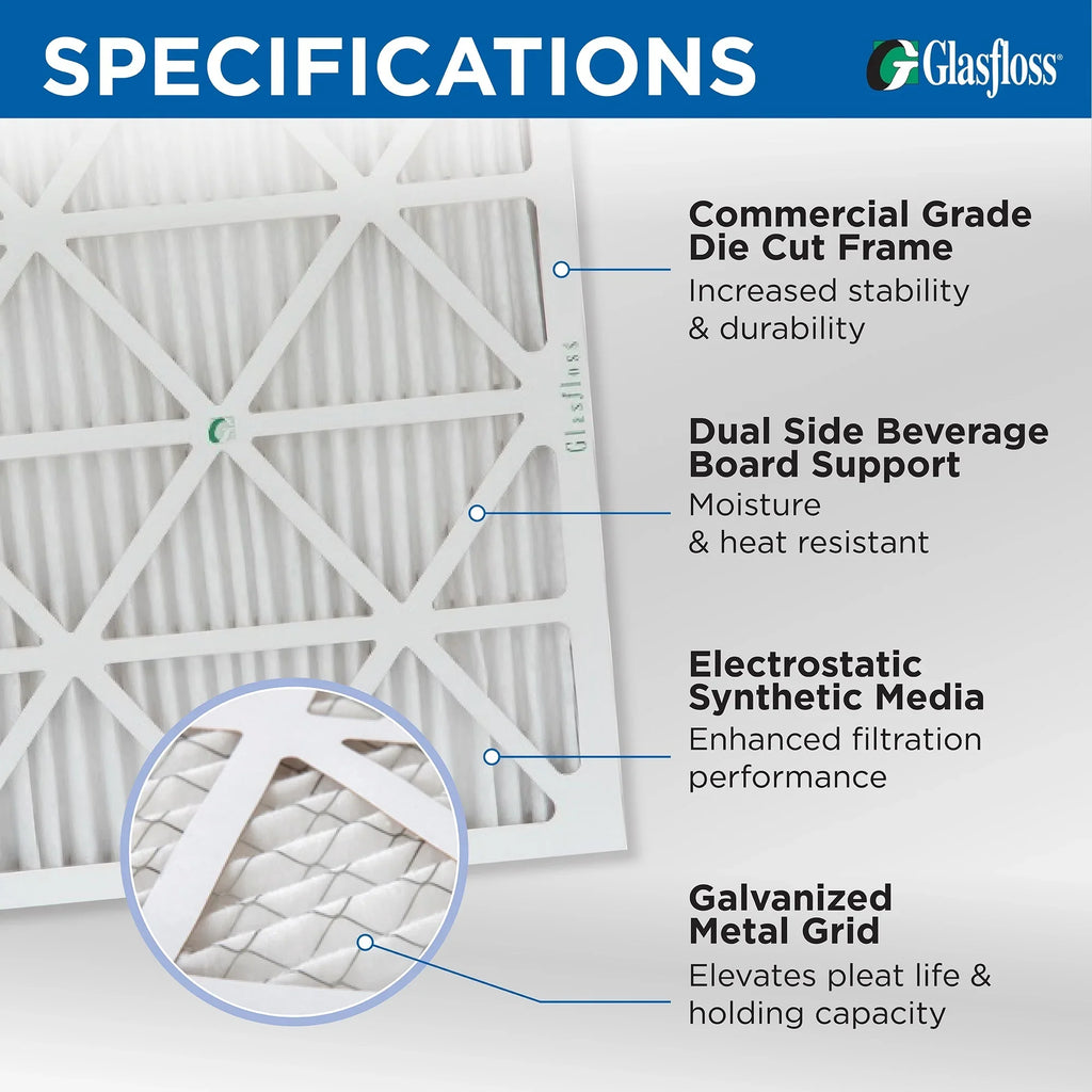 6 Pack of 16x20x4  13 Pleated 4" Inch Air Filters by Glasfloss. Actual Size: 15-1/2 x 19-1/2 x 3-3/4