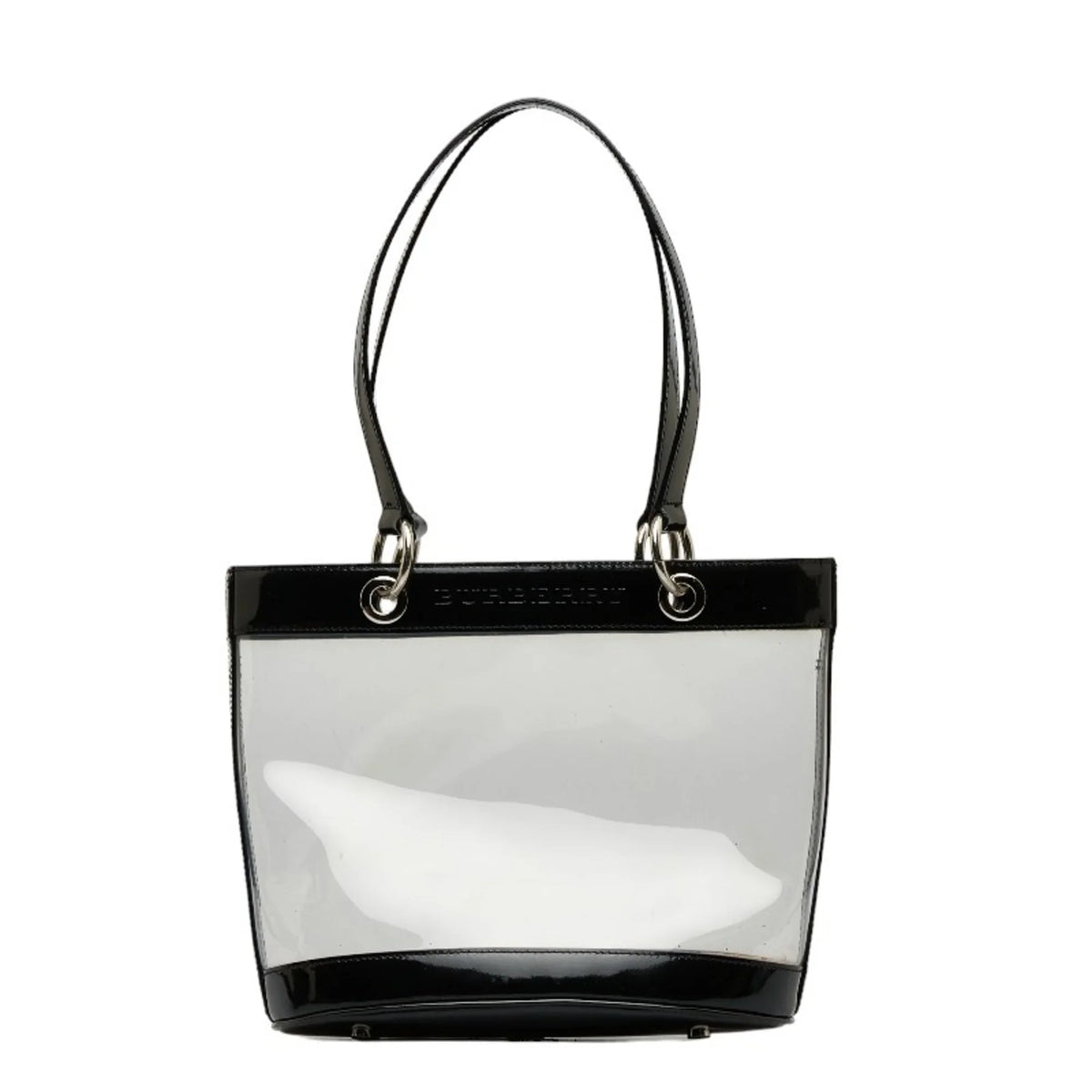 Pre-Owned Burberry Nova Check Embossed Clear Bag Handbag Tote Beige Black Vinyl Leather Canvas Ladies  (Good)