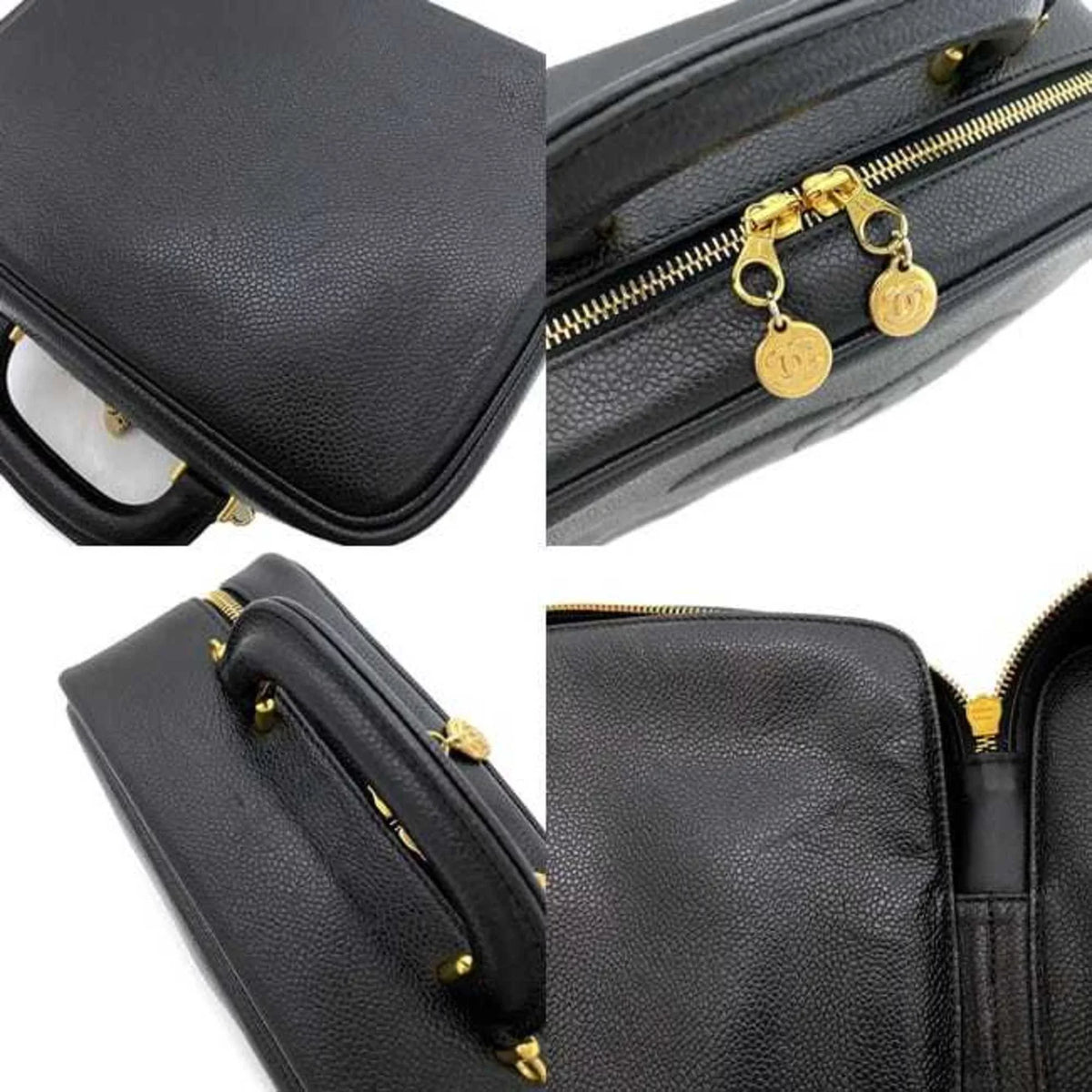 Pre-Owned Chanel Handbag Vanity Bag Black Gold Cocomark  Leather  Caviar Skin 4th  Stitch (Good)