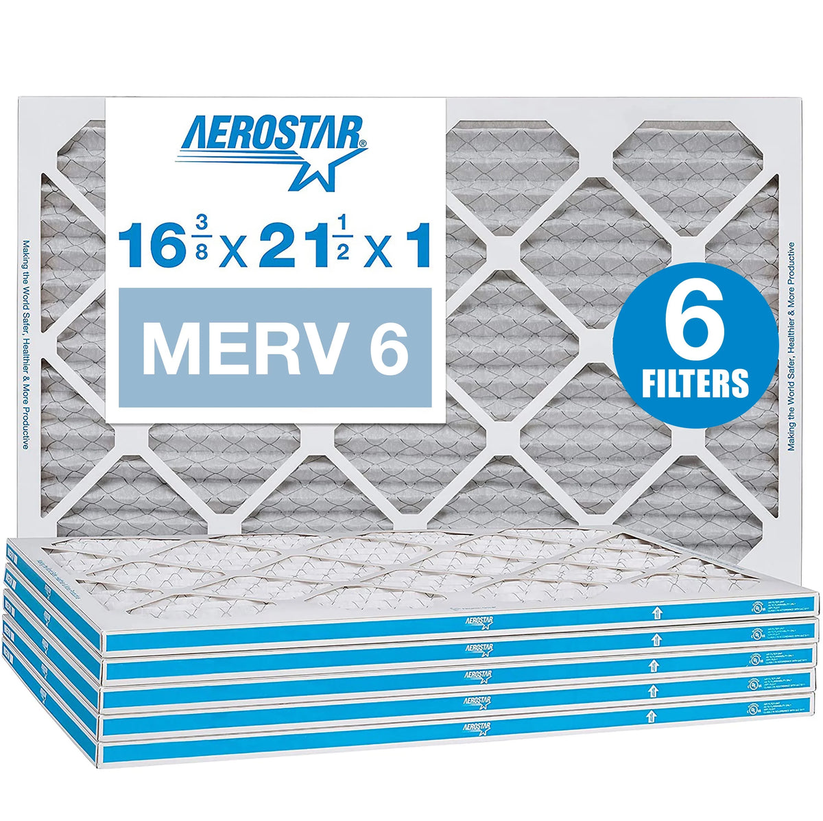 Aerostar 16 3/8 x 21 1/2 x 1  6 Pleated Air Filter,  Furnace Air Filter, 6 Pack