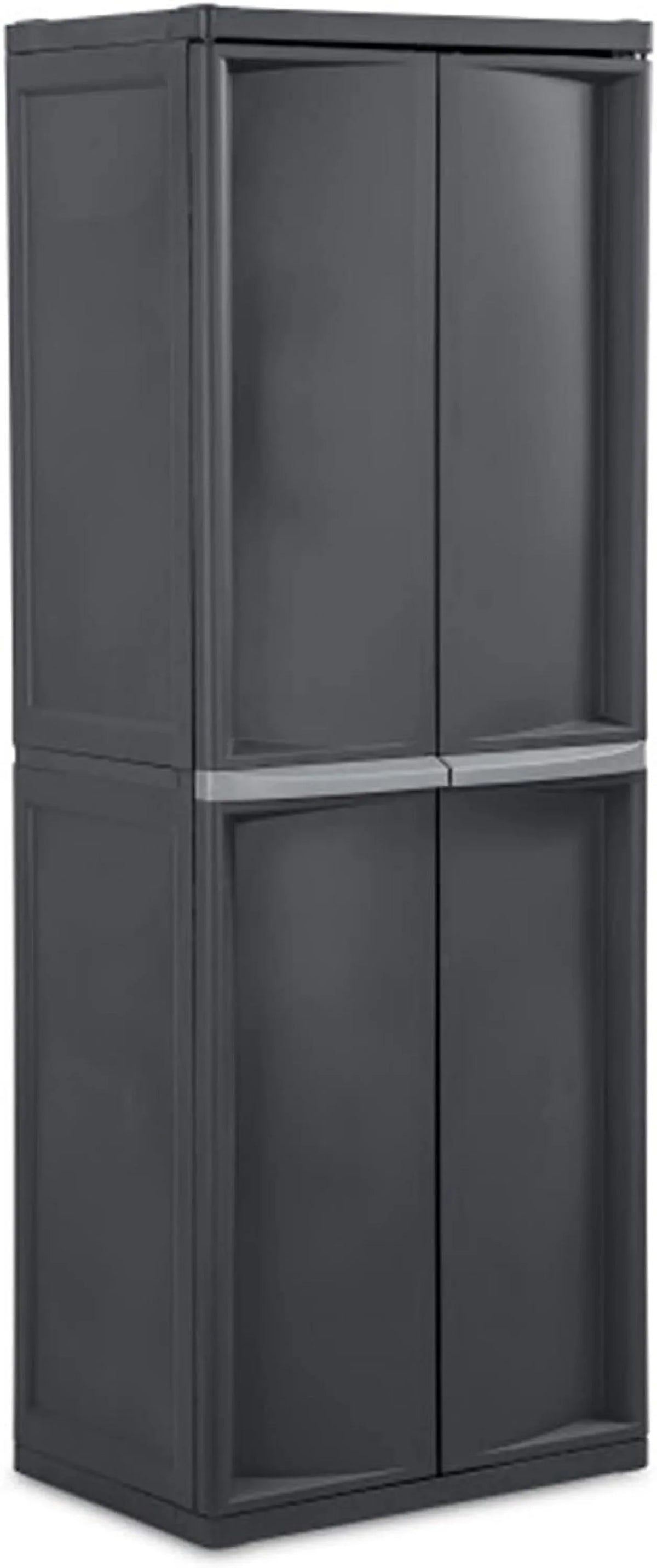 4 Shelf Cabinet, Heavy Duty and Easy to Assemble Plastic Storage Unit, Organize Bins in the Garage, Basement, Attic, Mudroom, Gray, 1-Pack