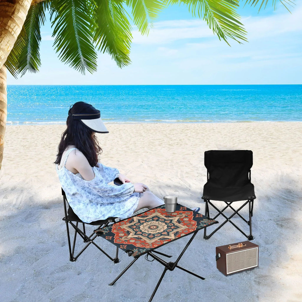 Indian Mandala Pattern Camping Folding Table Portable Beach Table with Storage Bag Compact Picnic Table for Outdoor Travel Fishing
