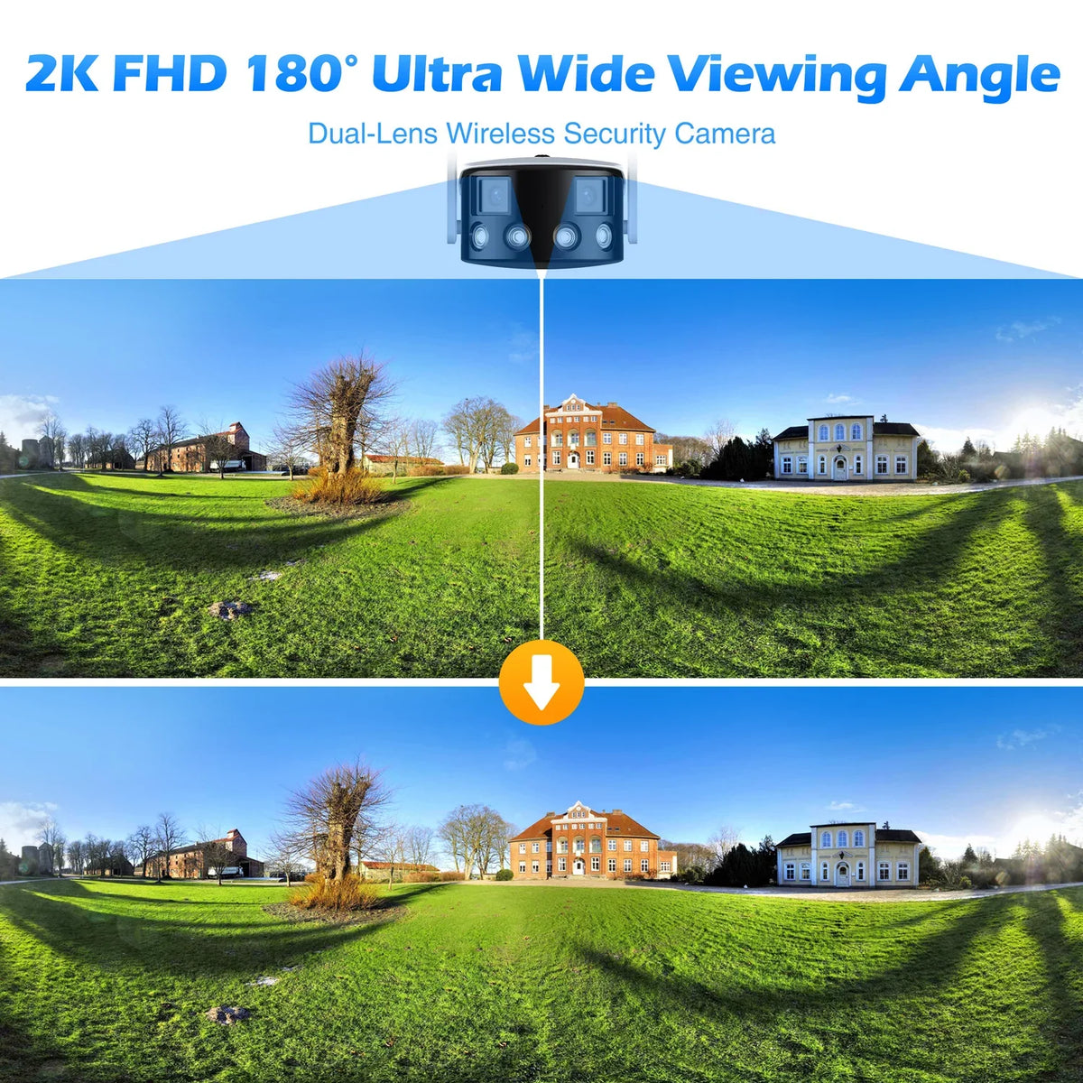 Toguard  2K Wireless Security Camera Outdoor, 180° Ultra-Wide View Dual Lens Bullet Surveillance Camera Wireless Connector