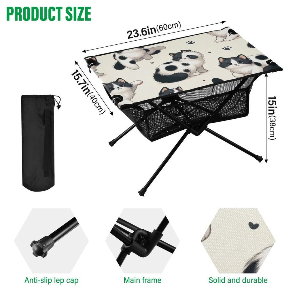 Cute Cat Footprint Camping Folding Table Portable Beach Table with Storage Bag Compact Picnic Table for Outdoor Travel Fishing