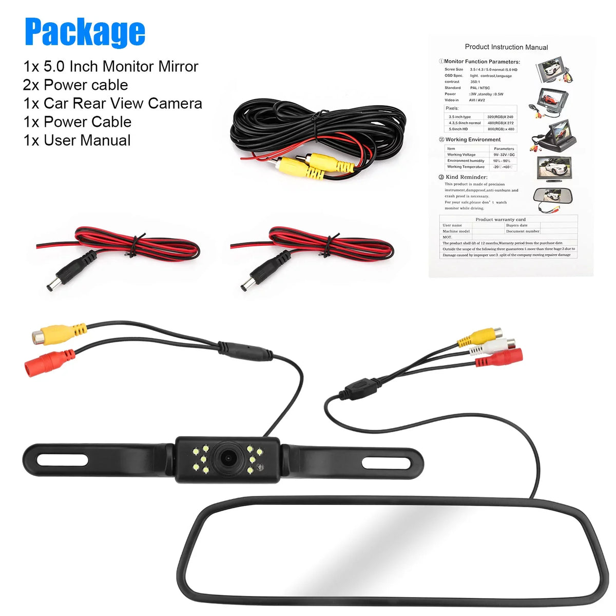 Car Rear View Mirror Camera, 5" Mirror Backup Camera, 1080P Dash Camera License Plate Rear Cam, Waterproof 150° Driving Recorder with Night Vision, -Sensor, Parking Monitor