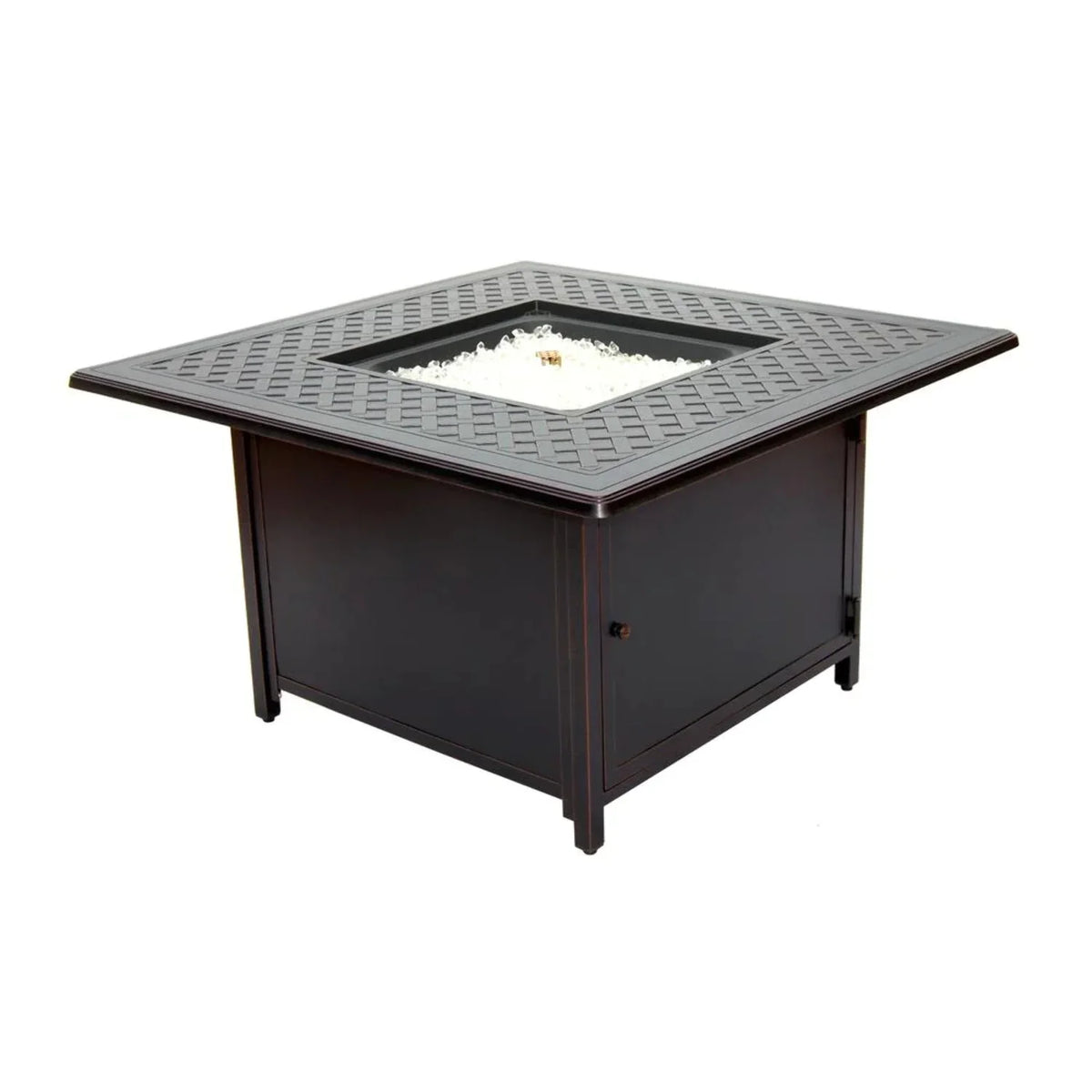 Alfresco Home Heron 42" Square Aluminum Gas Fire Pit Chat Table in Topaz Gray