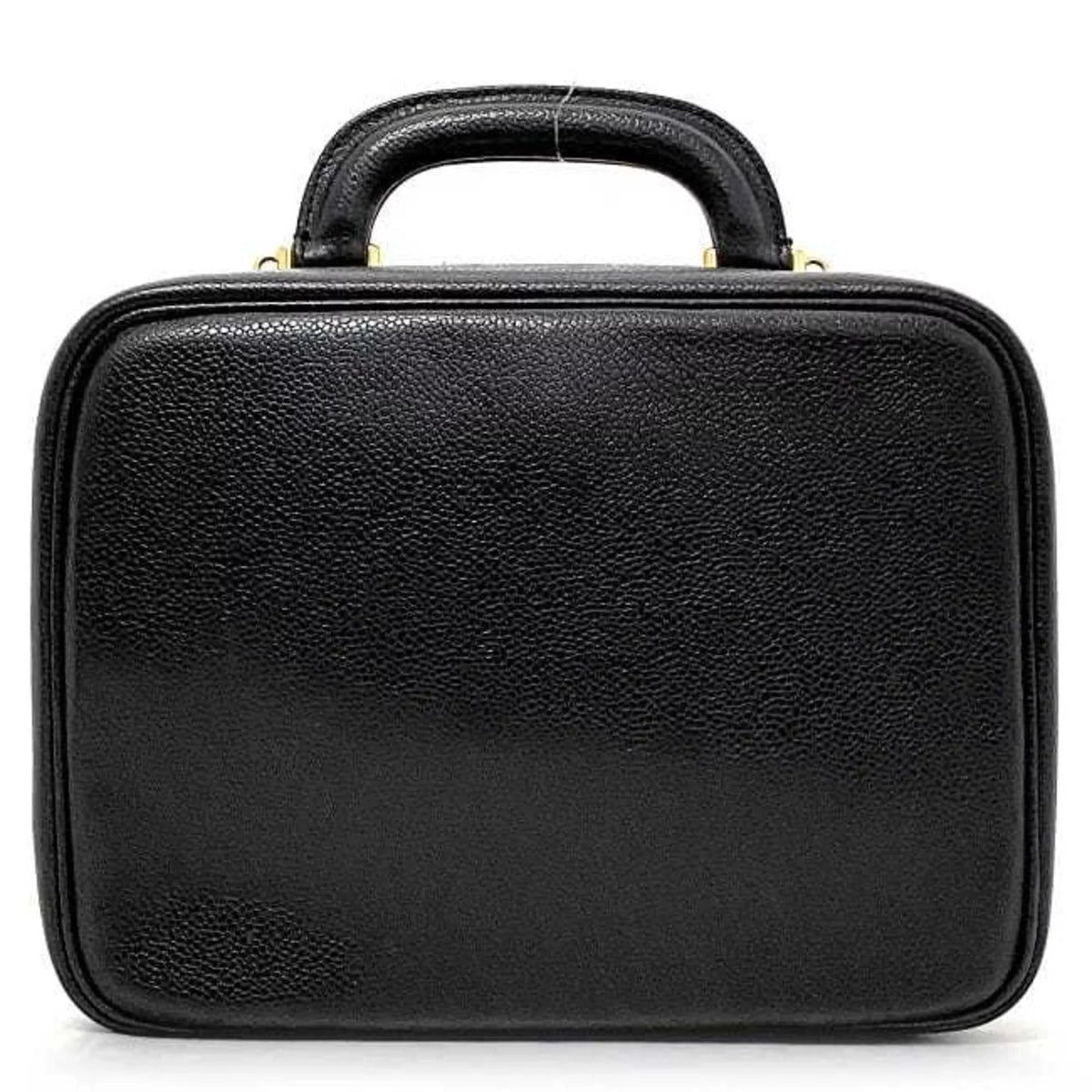 Pre-Owned Chanel Handbag Vanity Bag Black Gold Cocomark  Leather  Caviar Skin 4th  Stitch (Good)
