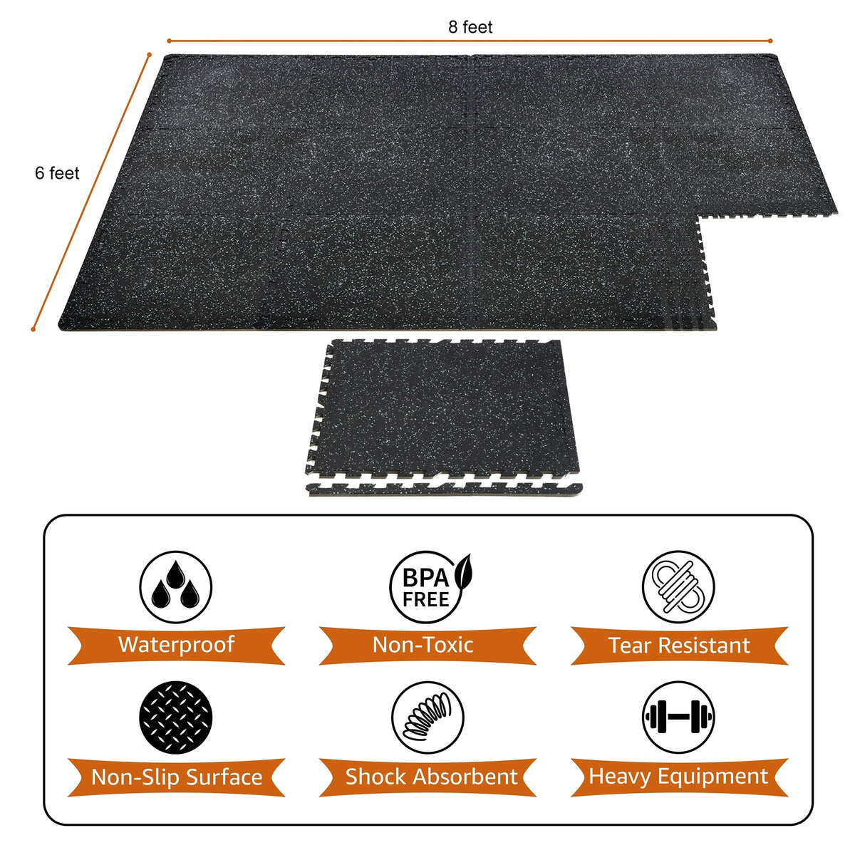 Sivan Fitness 1/2" Thick Rubber Top High Density  Foam Gym Flooring for Home Gym - 12 Interlocking Gym Floor Mat