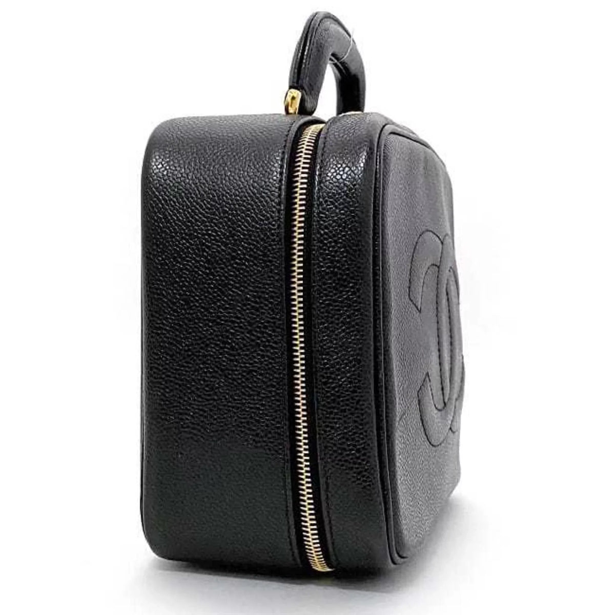 Pre-Owned Chanel Handbag Vanity Bag Black Gold Cocomark  Leather  Caviar Skin 4th  Stitch (Good)