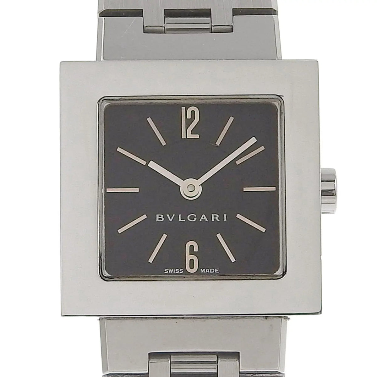 Pre-Owned  Bulgari Quadrado watch  stainless steel silver quartz analog display ladies black dial (Good)