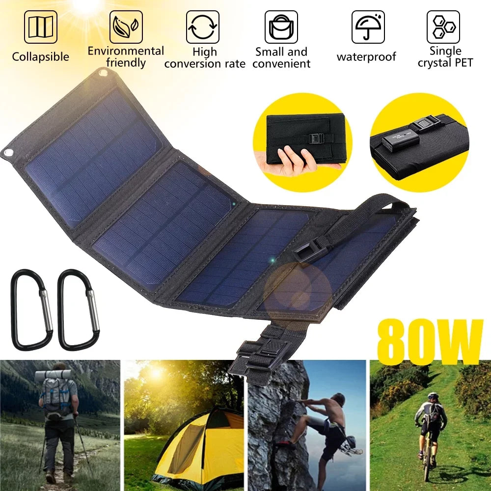 80W Outdoor Foldable  Solar Panel Power Bank for Camping Hiking