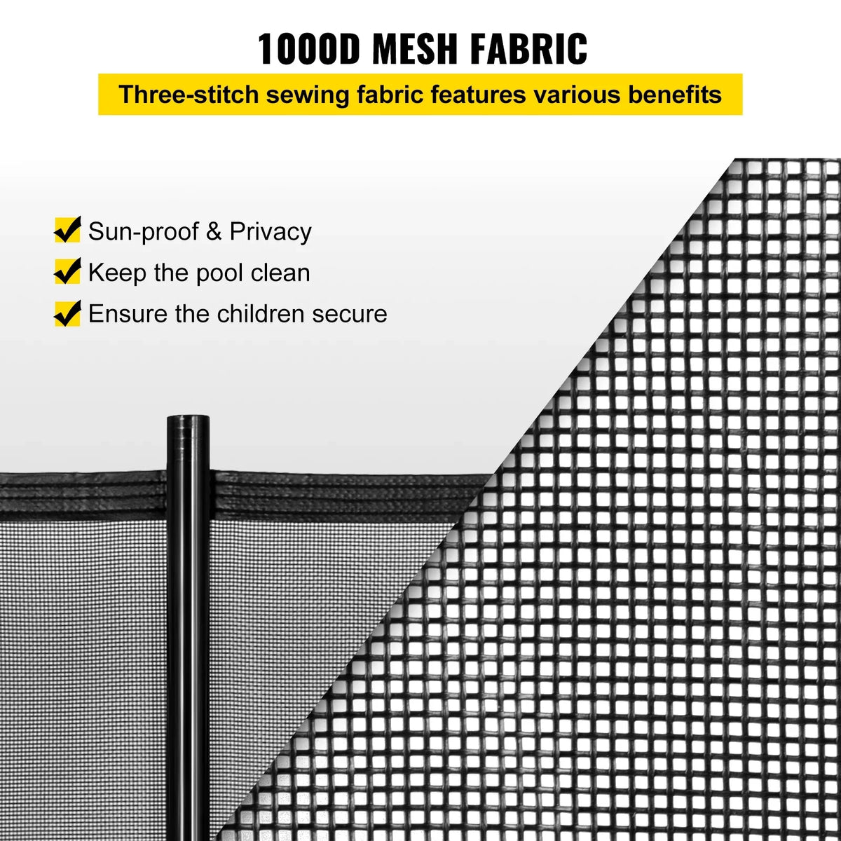 Pool Fencing Mesh, 4 x 12 ft Swimming Pool Fence, 1000D  Fabric Removable Pool Fence with Aluminum Poles and Foot Tubes, Breathable Pool Fences for Inground Pools for Security and Privacy