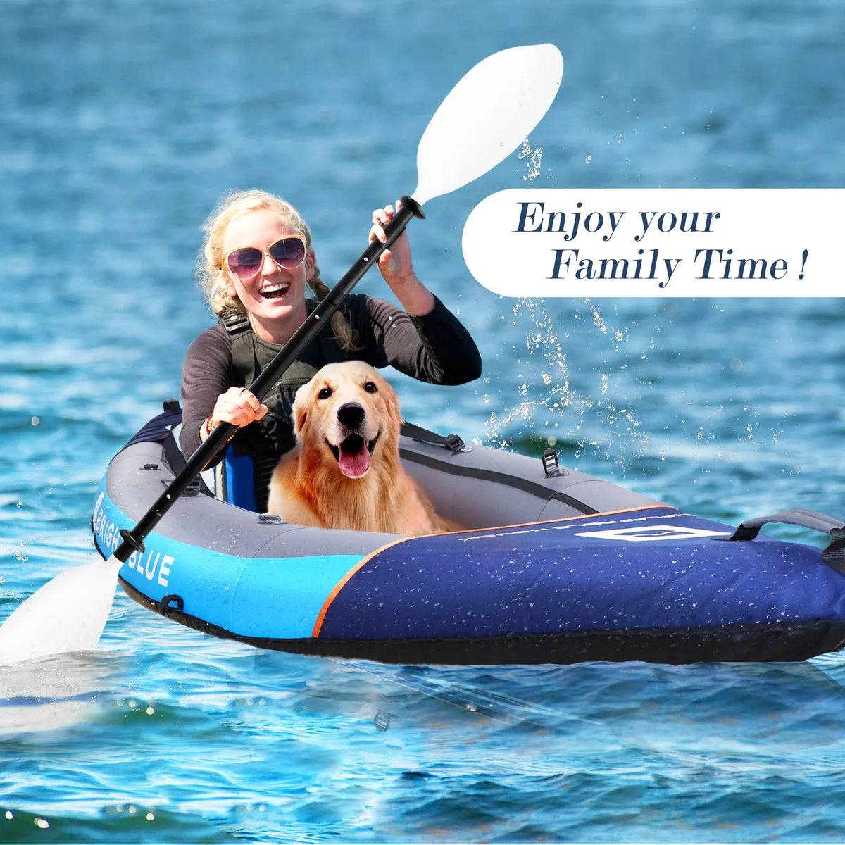2 Person Inflatable Kayak for Adults Polyester Travel Entertainment Small River or Lake Blue