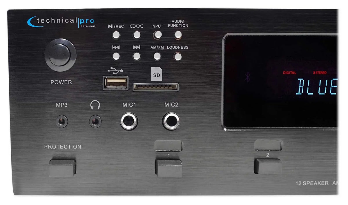 Technical Pro 6000w 6-Zone Home Theater Bluetooth Receiver+(6) Wall Speakers
